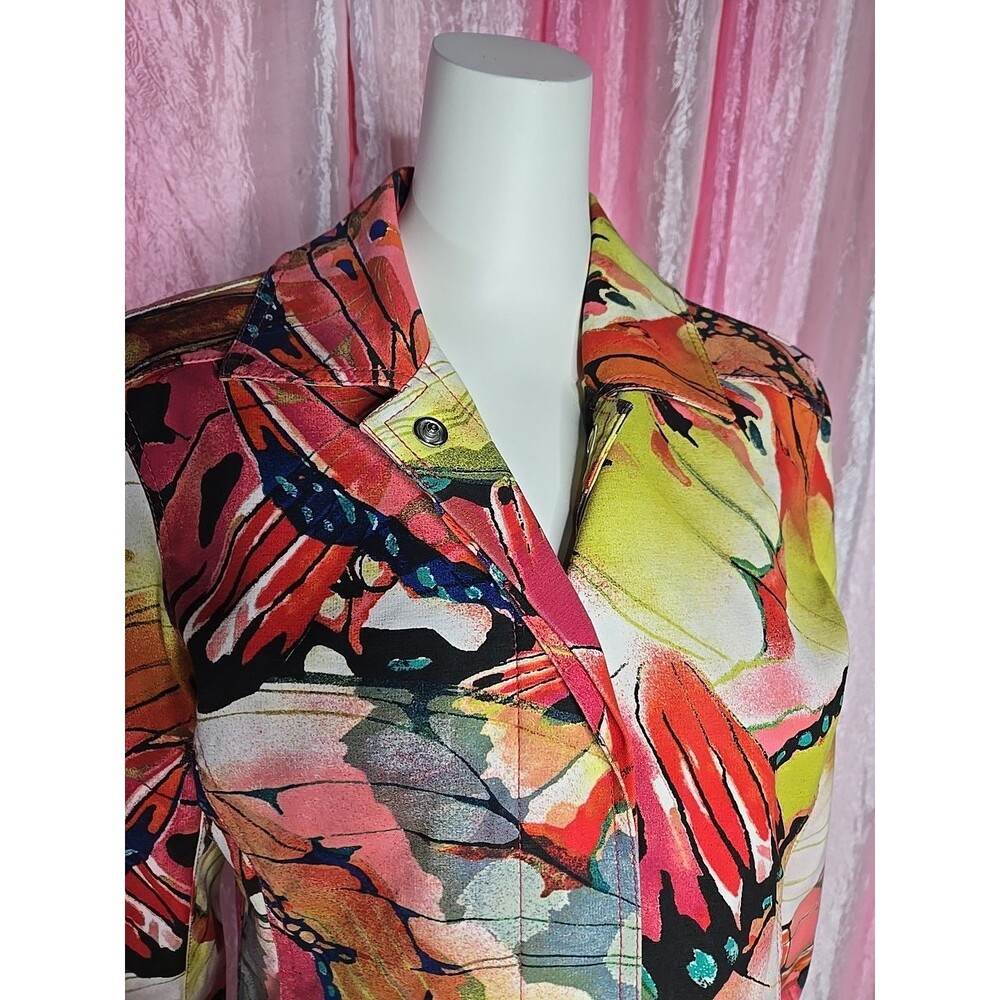 Chico's Colorful Floral Watercolor Artsy Lined Cropped Jacket Size XS 0/4 - Picture 3 of 14